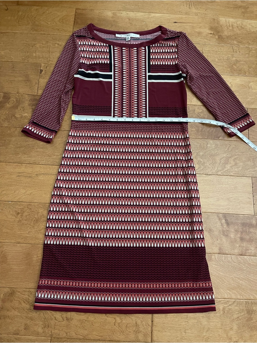 Max Studio Retail $149 Women's Burgundy Patterned Three-Quarter Sleeve Dress